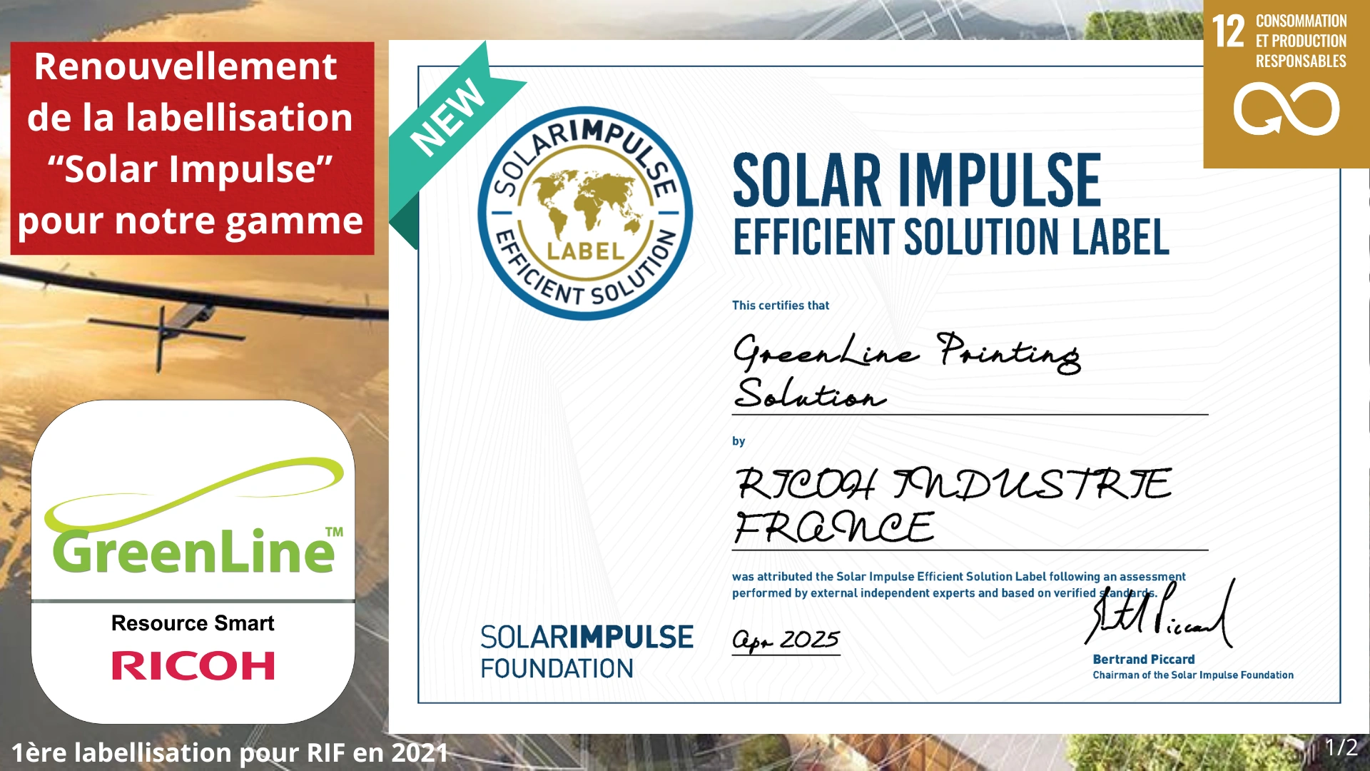 Renouvellement de la labellisation "Solar Impulse" pour notre gamme GreenLine™